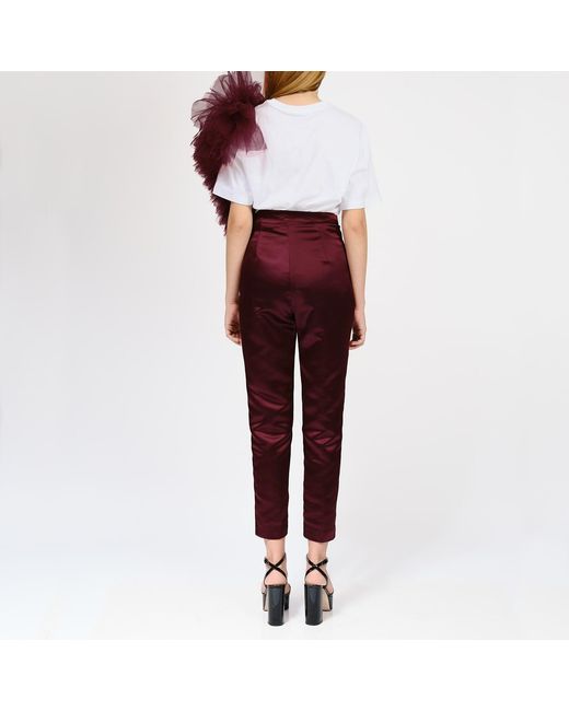 LIA ARAM Red Regular Tee With Asymmetric Tulle Panel