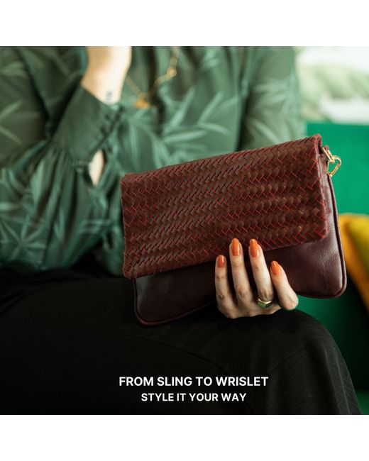 Hides Leather Co. Red Convertible Leather Clutch, Crossbody Iphone&Passport Bag