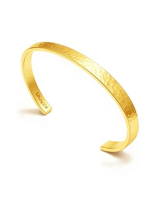 Unaloe Yellow Plated Rigid Bangle For With Medium Hammered Band – Handmade Italian Jewelry