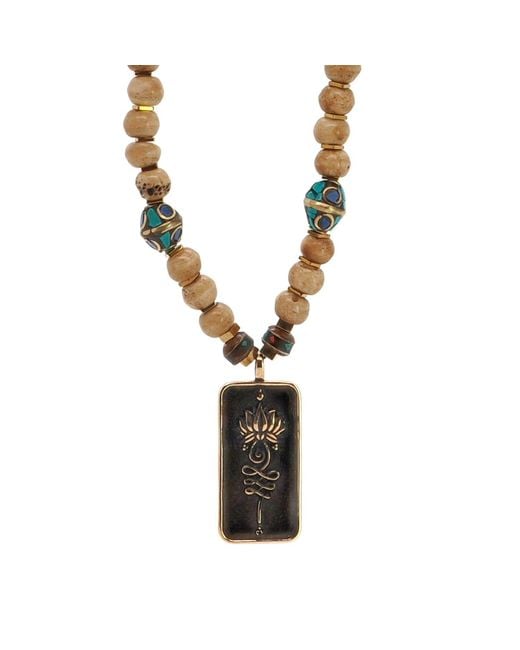 Ebru Jewelry Metallic Lotus Flower Pendant Meditation Beaded Bohemian Necklace