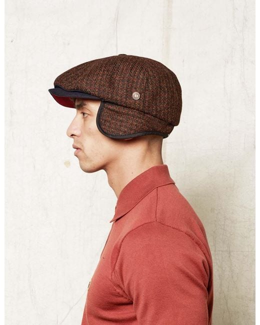 Dasmarca Hats Brown Aaron Harris Tweed Wool Cap With Earflaps for men