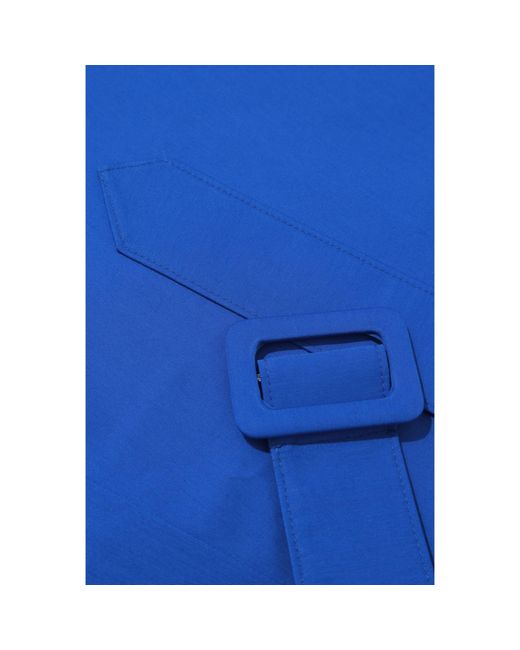 Femponiq Blue Wide Lapel Asymmetric Belted Midi Cotton Dress