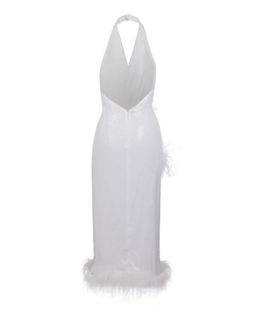 Nocturne White Sequined Feather Boa Mini Dress