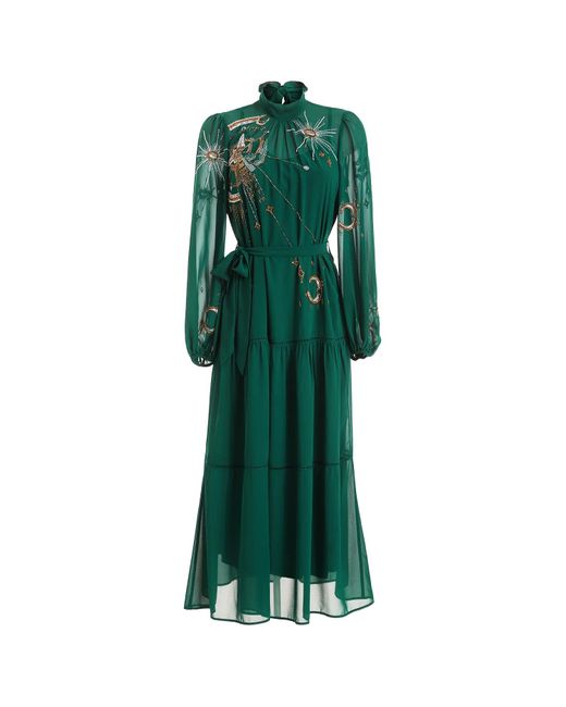 Hope & Ivy Green The Nala Embellished High Neck Maxi Dress With Blouson Sleeve And Waist Tie