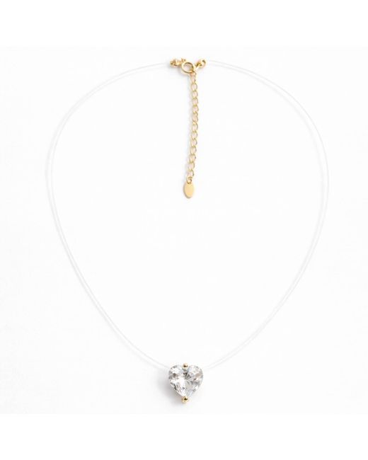 Pearl Code White Lilly Heart Pendant Necklace With Cubic Zirconia