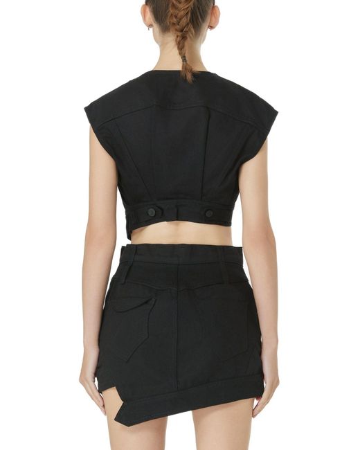 Gao Republic Black Vest Cropped Cut-Out Denim
