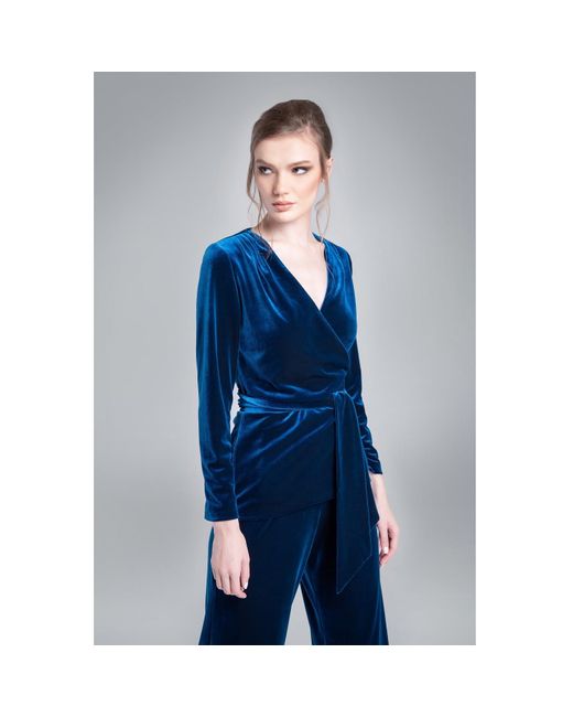 Rumour London Blue Evelyn Velvet Wrap Jacket With Self-Tie Sash