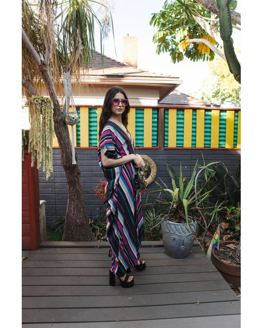 Jennafer Grace Black Raspberry Stripe Caftan Kaftan Dress