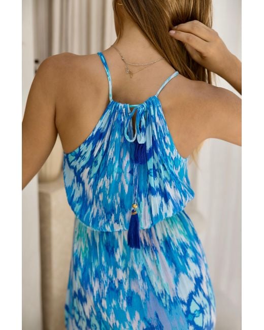 Sophia Alexia Blue Sea Dream Antigua Crinkle Maxi Dress