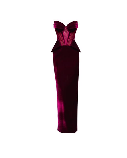 Angelika Jozefczyk Red Velvet Embellished Corset Gown Burgundy