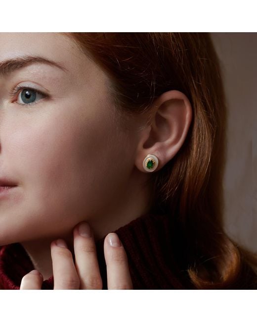 Janus Edinburgh Green Snake Eye Vermeil Mother Shell Pearl Earrings