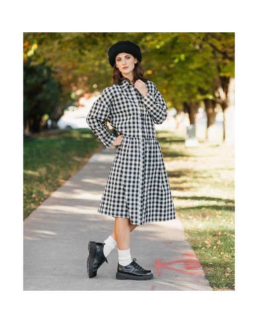 Zenzee Black Neutrals Cotton Linen Gingham Shirt Dress & Natural