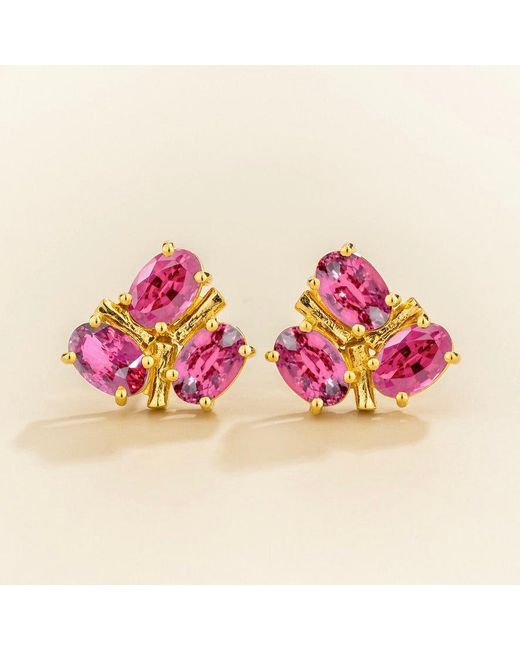 Juvetti Pink Ligna Oval Sapphire Cluster Stud Earrings