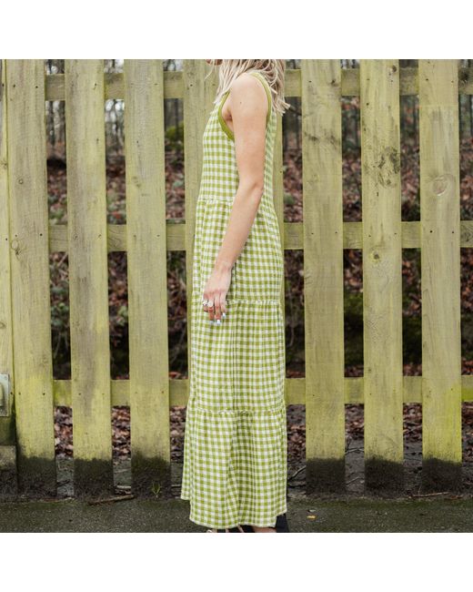 Cara & The Sky Green Paula Gingham Summer Cotton Knitted Midi Dress