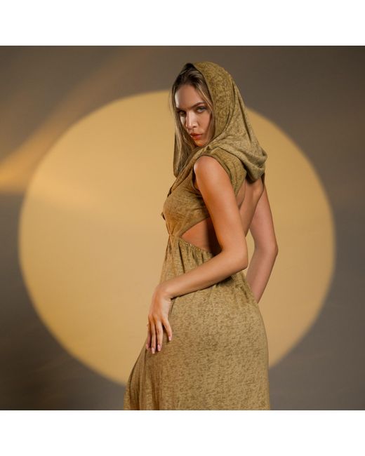 Zhenabia Metallic Hera Hooded Dress Desert Sand