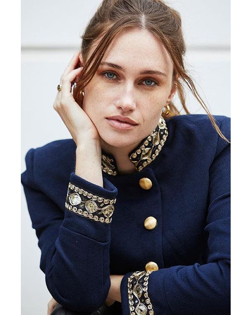 Guinea London Blue Military Jacket With Sequin Braid Details