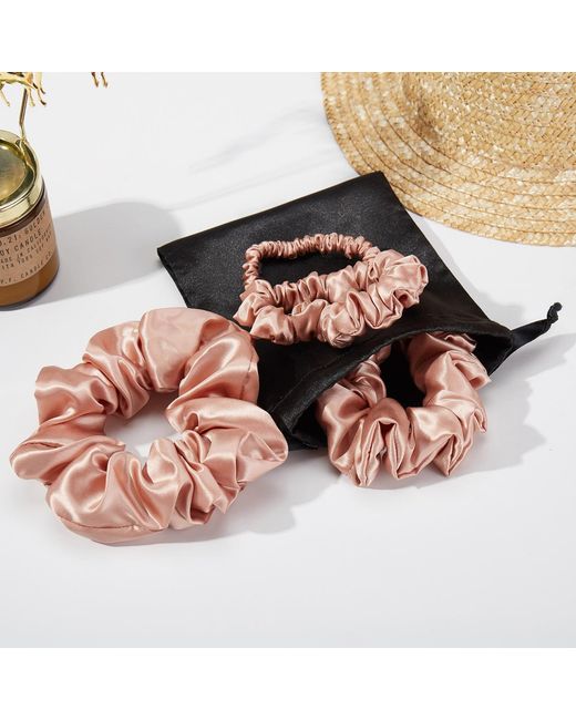 Soft Strokes Silk Red Set Of Four Pure Mulberry Silk Scrunchies