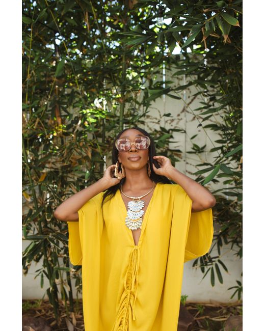 Jennafer Grace Yellow Actius Caftan Kaftan Dress
