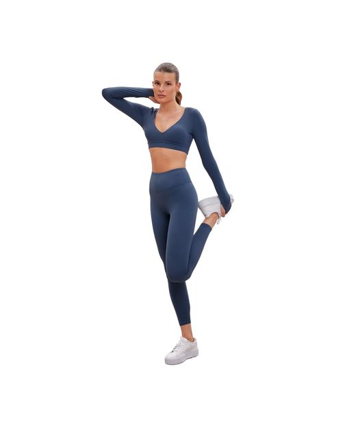 Altra Volta Blue Long-Sleeve V-Neck Top – Petrol