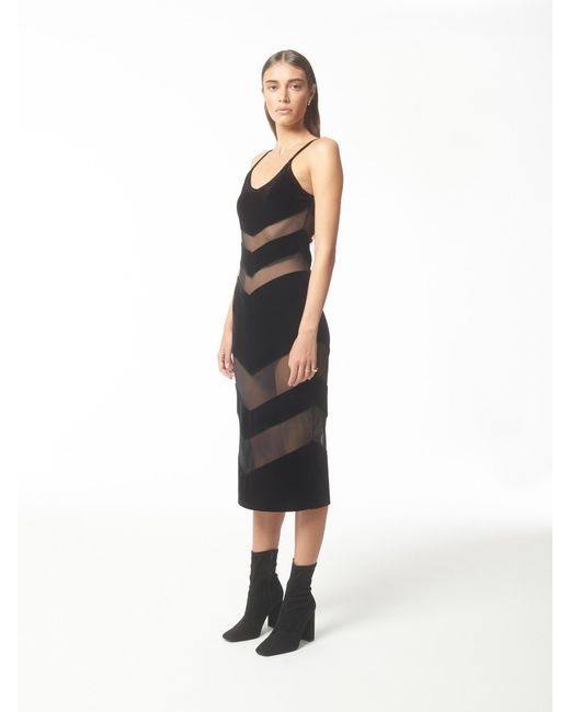 Sour Figs Black Contrast Tulle & Velvet Panel Midi Dress