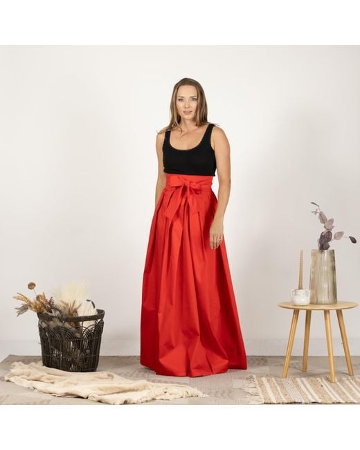 Nikka Place Red Cotton A-Line Skirt With High Waist