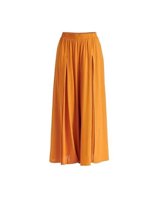 Paisie Orange Flowy Palazzo Trousers With Open Front Splits