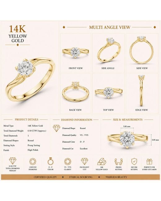 Aya Fine Jewelry Metallic Round Cut Lab Grown Diamond Solitaire Ring