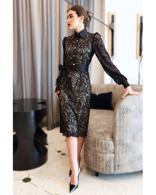 Zetaye Black Lyric Lace Shirt Dress