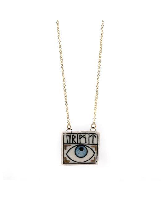 Ebru Jewelry White Guardian Evil Eye Magical Norse Runes Symbol Necklace