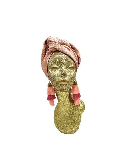 Julia Clancey Brown Brocade & Coral Swinglette Turban