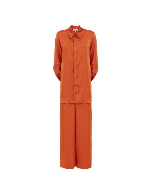 Julia Allert Orange Chic Satin Shirt And Pants Two-Piece Set