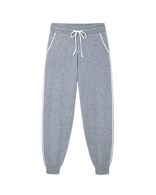 Mamu Dream Blue Cashmere Cuffed Ankle Joggers With Ivory Contrast