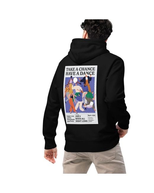 Anchor and Crew Black Take A Chance Have A Dance Disco! Organic Cotton Embroidered Heavyweight Hoodie for men