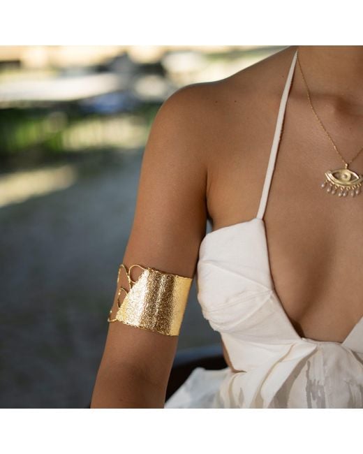 Ebru Jewelry Metallic Golden Flame Arm & Cuff Bracelet