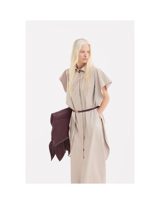 Julia Allert Natural Neutrals Draped Faux Leather Shirt Dress –