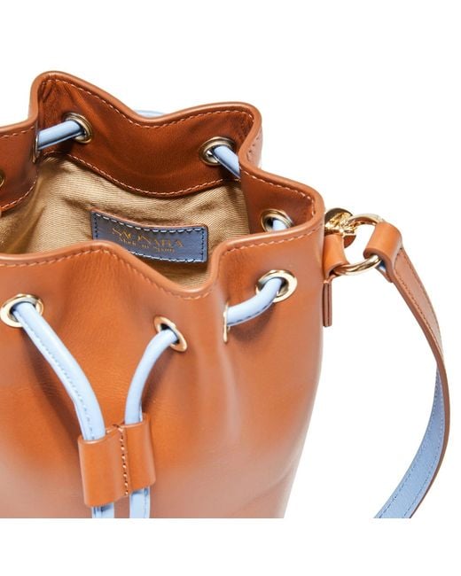 Saonara Brand Brown Mini Bucket Bag Caramel Sky Leather