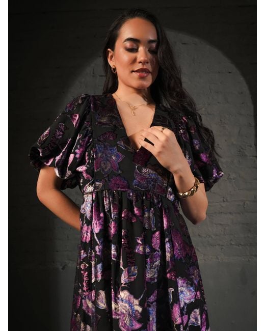 Rose & Nancy Purple Margot Velvet Burnout Floral Dress