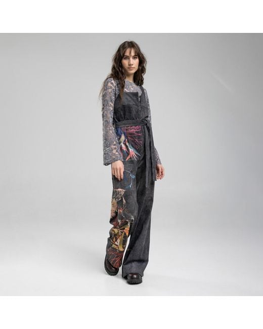 ARTISTA Black Washed Corduroy Floral Print Jumpsuit