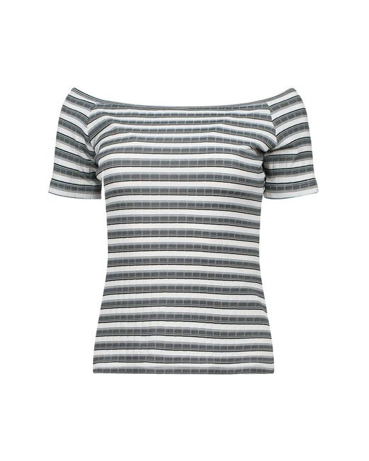 Conquista Gray Off-Shoulder Striped Casual Top