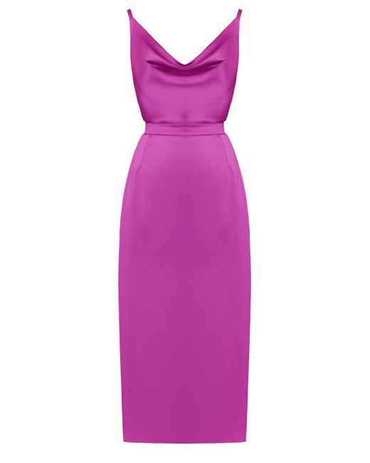 Undress Purple Kamea Satin Midi Cocktail Dress
