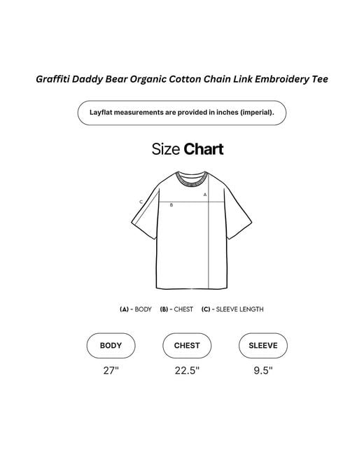 X Ilona Blue White Neutrals Graffiti Daddy Bear Organic Cotton Chain Link Embroidery Tee