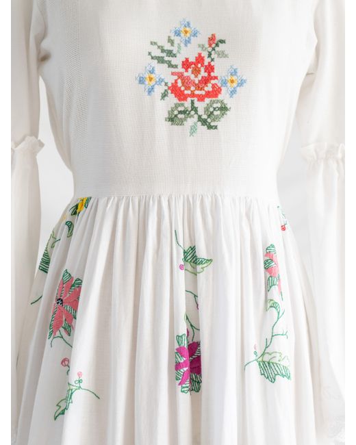 Sugar Cream Vintage White Re-design Upcycled Boho Bliss Embroidered Maxi Dress