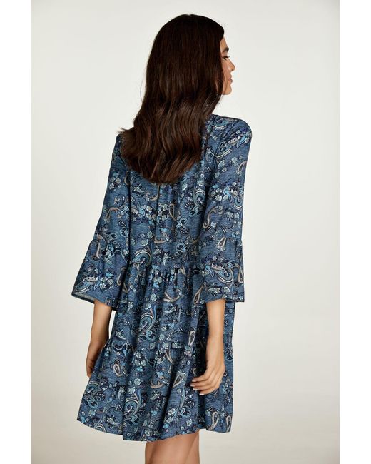 Conquista Blue Paisley Print A Line Dress