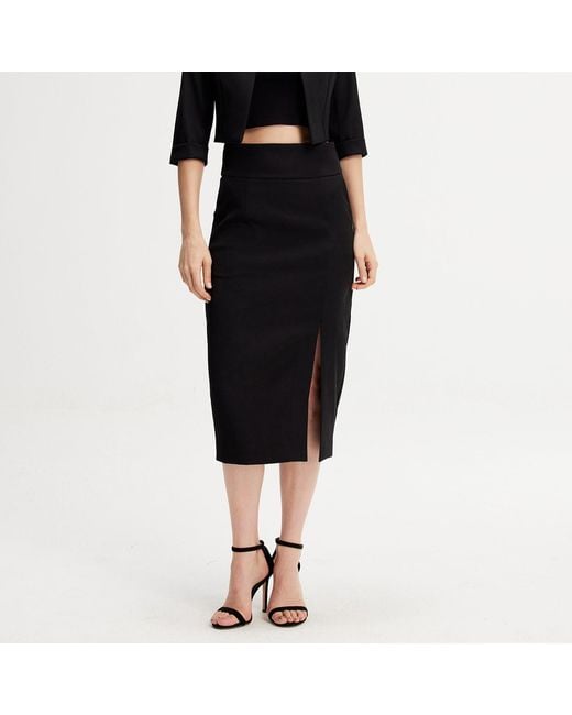 Smart and Joy Blue Front Slit Pencil Skirt