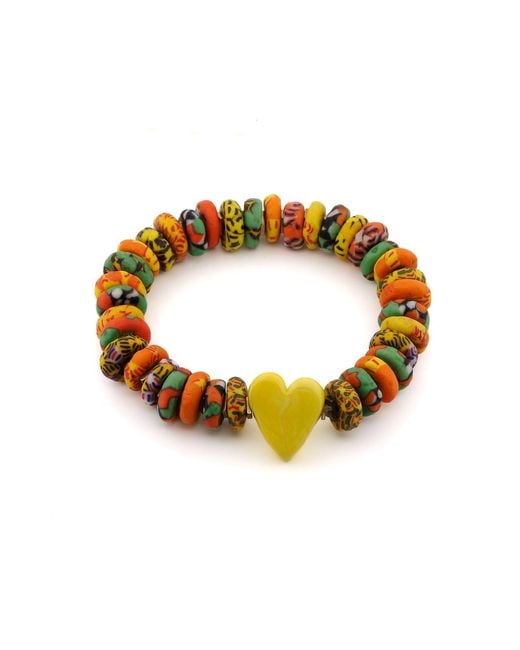 Ebru Jewelry Metallic Murano Heart & African Colorful Beaded Summer Bracelet