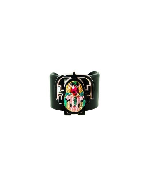 Gissa Bicalho Black Handmade Acrylic Bracelet Scarab Embroidered Candy