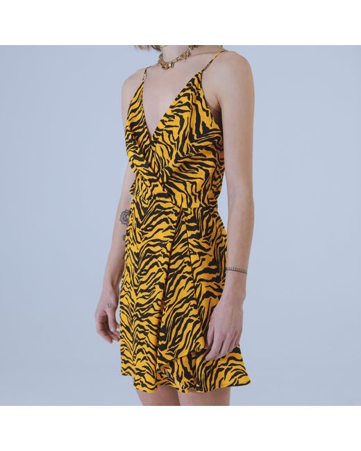 SVETA Milano Yellow Nancy Tiger Short Silk Dress