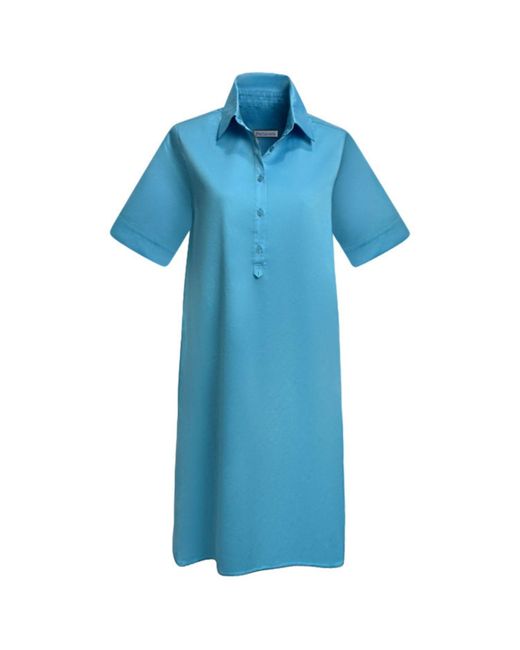 Perlavera Blue Plum Solid Cotton With Printed Silk Back Short Sleeve Dress