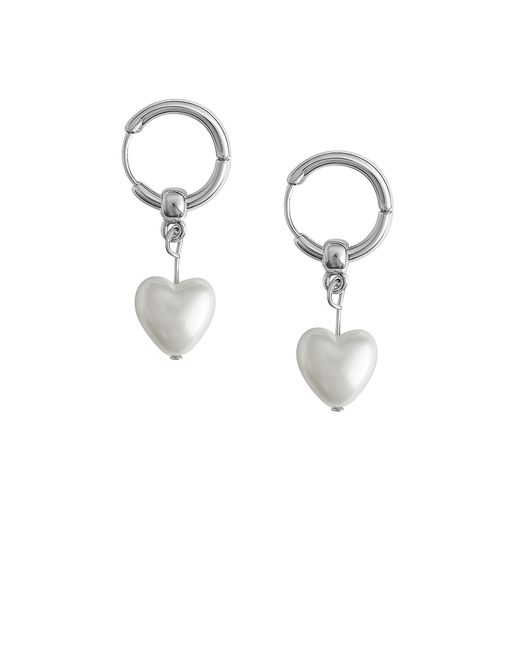 Maison De Gala Metallic Hoop Pearl Heart Drop Earrings