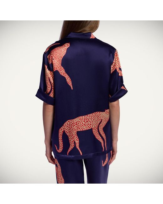 Piola Blue Mulberry Silk Pyjama Set Short Sleeve